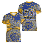 West Coast Eagles NAIDOC Week 2026 Women V-Neck T-Shirt Australian Aboriginal Dot Art Dreamtime Pattern Style