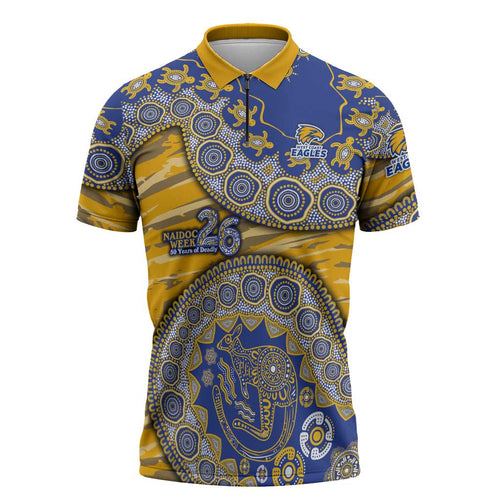 West Coast Eagles NAIDOC Week 2026 Zipper Polo Shirt Australian Aboriginal Dot Art Dreamtime Pattern Style