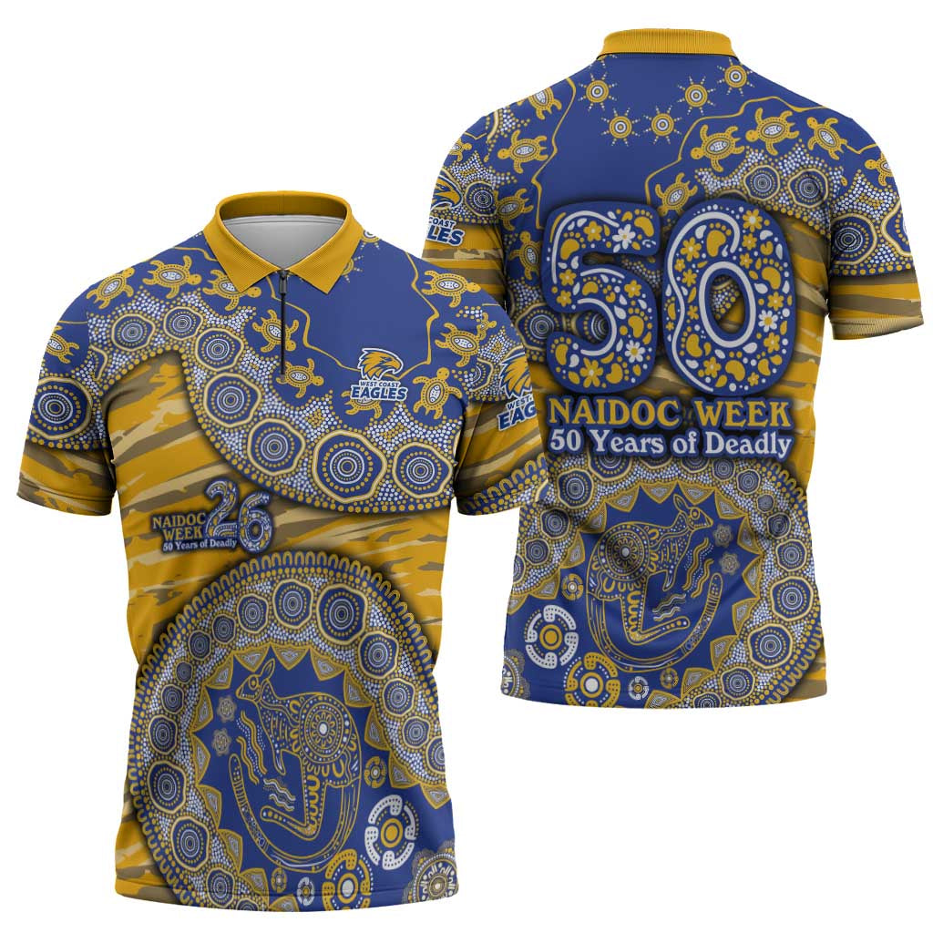 West Coast Eagles NAIDOC Week 2026 Zipper Polo Shirt Australian Aboriginal Dot Art Dreamtime Pattern Style