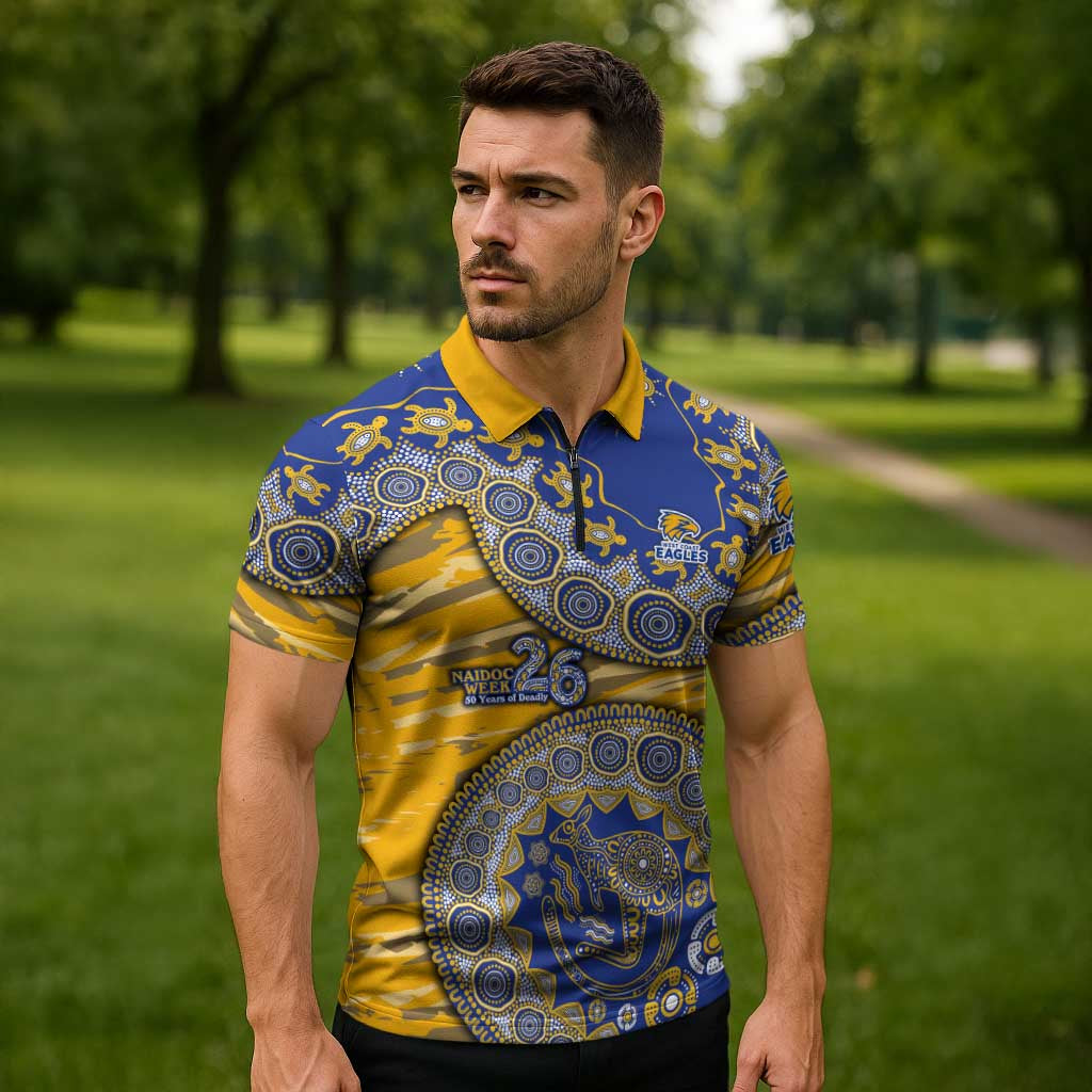 West Coast Eagles NAIDOC Week 2026 Zipper Polo Shirt Australian Aboriginal Dot Art Dreamtime Pattern Style