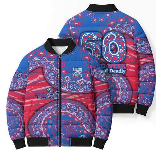 Western Bulldogs NAIDOC Week 2026 Bomber Puffer Jacket Australian Aboriginal Dot Art Dreamtime Pattern Style