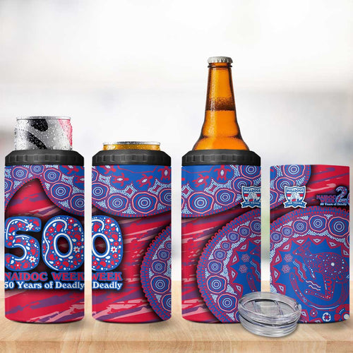 Western Bulldogs NAIDOC Week 2026 4 in 1 Can Cooler Tumbler Australian Aboriginal Dot Art Dreamtime Pattern Style