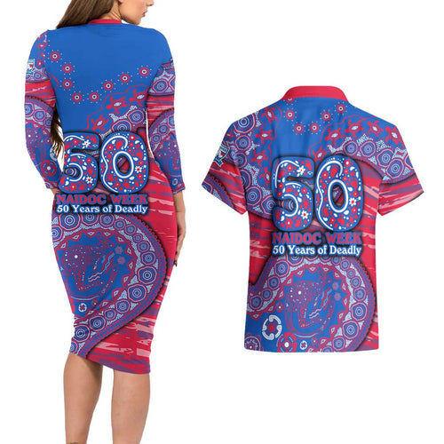 Western Bulldogs NAIDOC Week 2026 Couples Matching Long Sleeve Bodycon Dress and Hawaiian Shirt Australian Aboriginal Dot Art Dreamtime Pattern Style