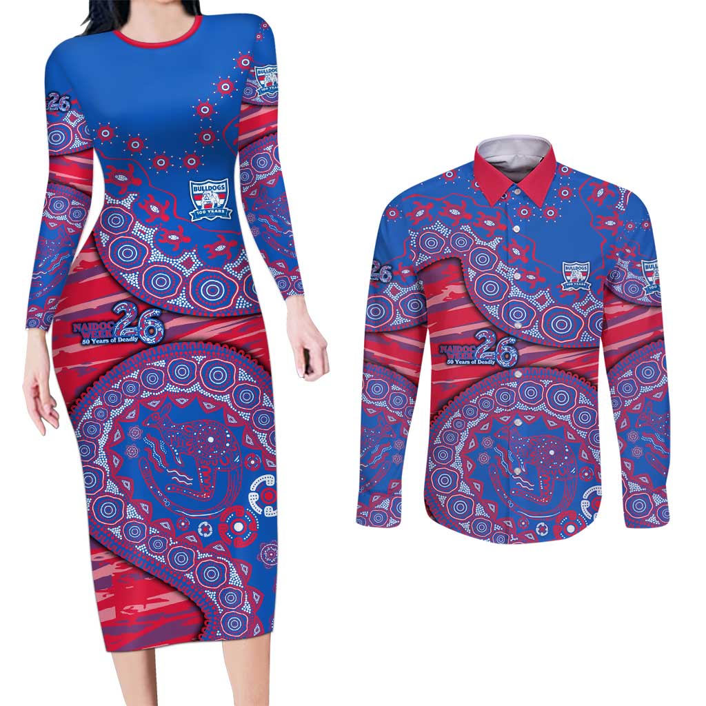 Western Bulldogs NAIDOC Week 2026 Couples Matching Long Sleeve Bodycon Dress and Long Sleeve Button Shirt Australian Aboriginal Dot Art Dreamtime Pattern Style