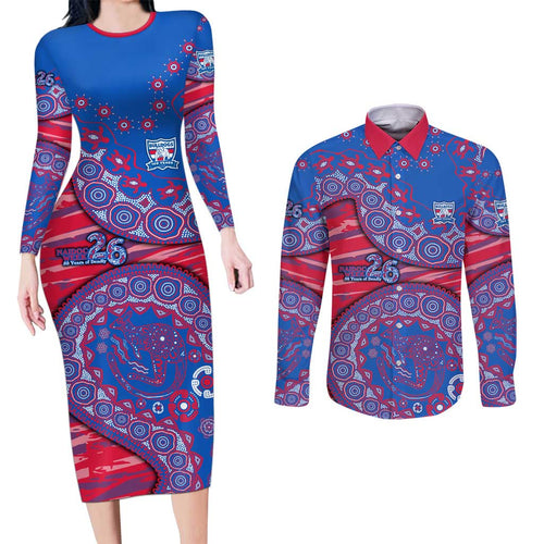 Western Bulldogs NAIDOC Week 2026 Couples Matching Long Sleeve Bodycon Dress and Long Sleeve Button Shirt Australian Aboriginal Dot Art Dreamtime Pattern Style
