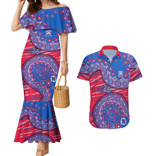 Western Bulldogs NAIDOC Week 2026 Couples Matching Mermaid Dress and Hawaiian Shirt Australian Aboriginal Dot Art Dreamtime Pattern Style
