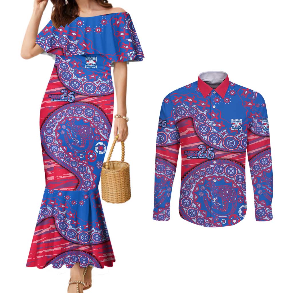 Western Bulldogs NAIDOC Week 2026 Couples Matching Mermaid Dress and Long Sleeve Button Shirt Australian Aboriginal Dot Art Dreamtime Pattern Style
