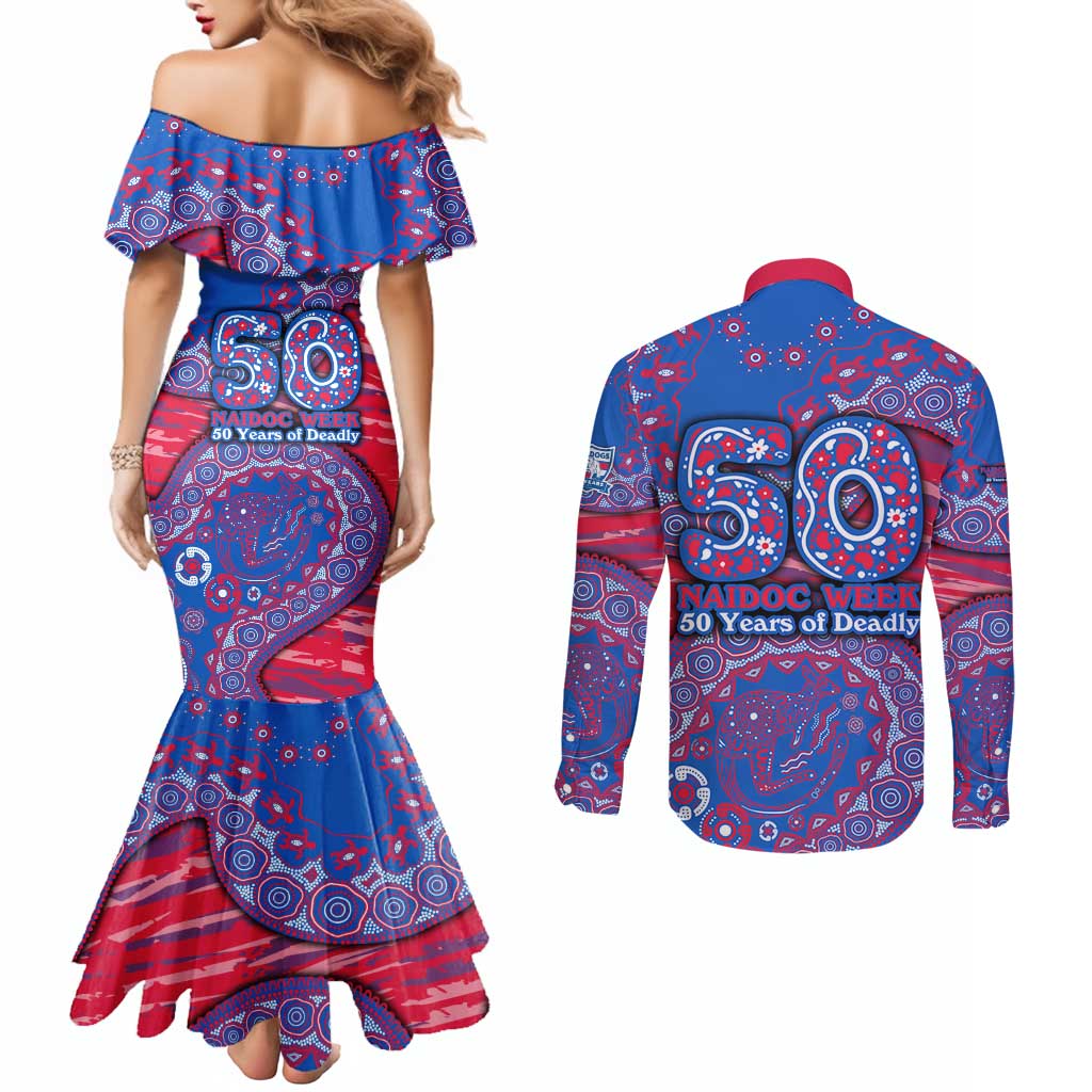 Western Bulldogs NAIDOC Week 2026 Couples Matching Mermaid Dress and Long Sleeve Button Shirt Australian Aboriginal Dot Art Dreamtime Pattern Style