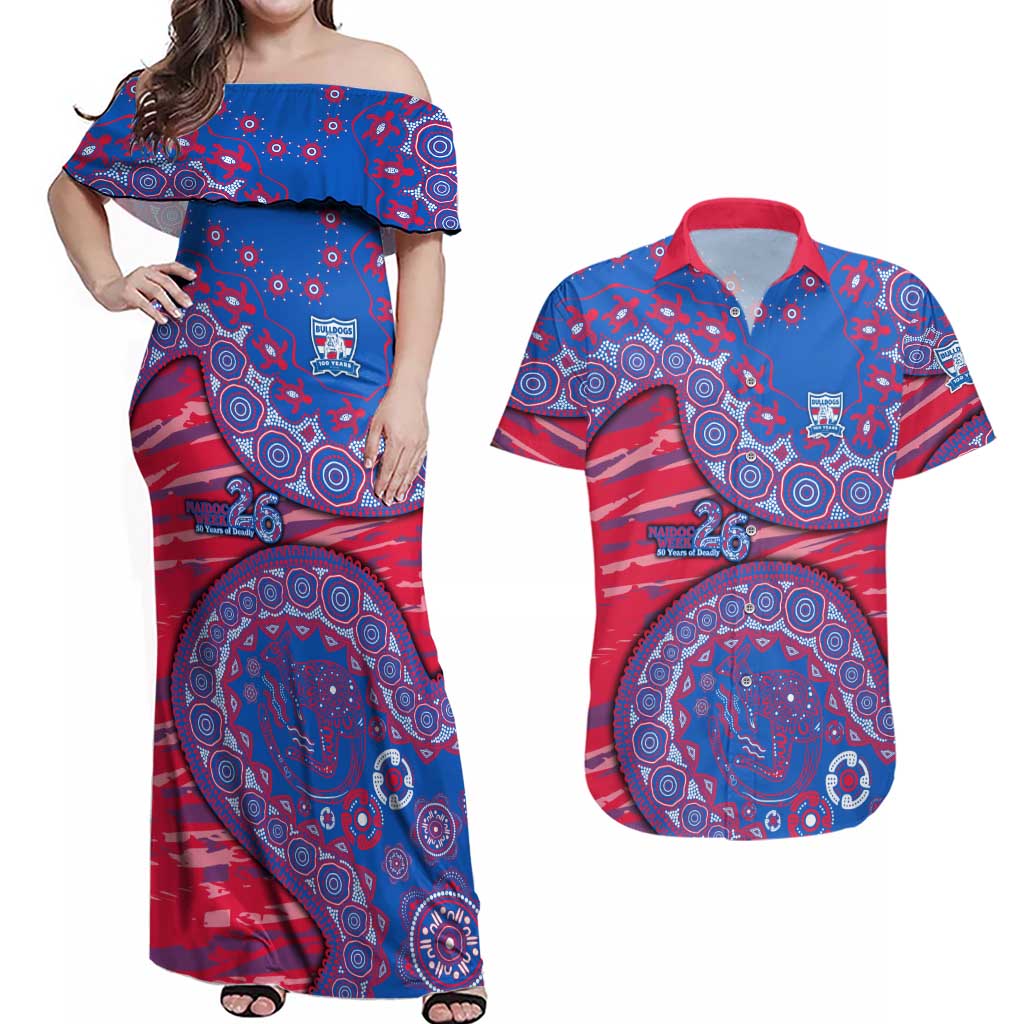Western Bulldogs NAIDOC Week 2026 Couples Matching Off Shoulder Maxi Dress and Hawaiian Shirt Australian Aboriginal Dot Art Dreamtime Pattern Style