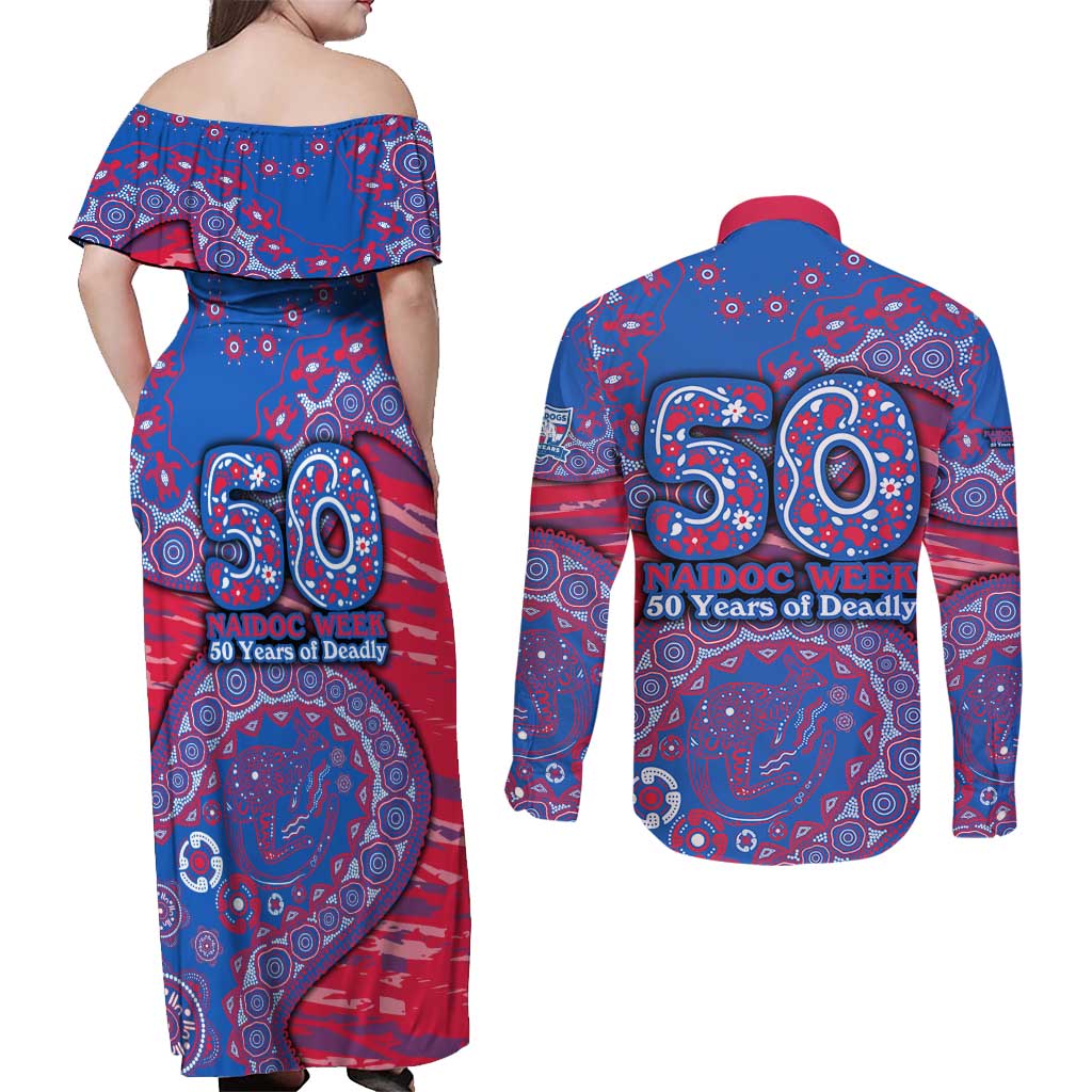 Western Bulldogs NAIDOC Week 2026 Couples Matching Off Shoulder Maxi Dress and Long Sleeve Button Shirt Australian Aboriginal Dot Art Dreamtime Pattern Style