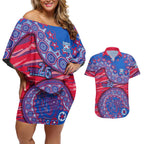 Western Bulldogs NAIDOC Week 2026 Couples Matching Off Shoulder Short Dress and Hawaiian Shirt Australian Aboriginal Dot Art Dreamtime Pattern Style