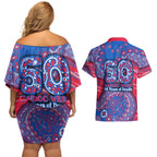 Western Bulldogs NAIDOC Week 2026 Couples Matching Off Shoulder Short Dress and Hawaiian Shirt Australian Aboriginal Dot Art Dreamtime Pattern Style