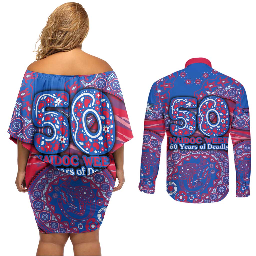 Western Bulldogs NAIDOC Week 2026 Couples Matching Off Shoulder Short Dress and Long Sleeve Button Shirt Australian Aboriginal Dot Art Dreamtime Pattern Style