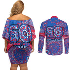 Western Bulldogs NAIDOC Week 2026 Couples Matching Off Shoulder Short Dress and Long Sleeve Button Shirt Australian Aboriginal Dot Art Dreamtime Pattern Style