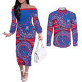 Western Bulldogs NAIDOC Week 2026 Couples Matching Off The Shoulder Long Sleeve Dress and Long Sleeve Button Shirt Australian Aboriginal Dot Art Dreamtime Pattern Style