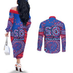 Western Bulldogs NAIDOC Week 2026 Couples Matching Off The Shoulder Long Sleeve Dress and Long Sleeve Button Shirt Australian Aboriginal Dot Art Dreamtime Pattern Style