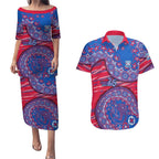 Western Bulldogs NAIDOC Week 2026 Couples Matching Puletasi and Hawaiian Shirt Australian Aboriginal Dot Art Dreamtime Pattern Style