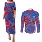 Western Bulldogs NAIDOC Week 2026 Couples Matching Puletasi and Long Sleeve Button Shirt Australian Aboriginal Dot Art Dreamtime Pattern Style