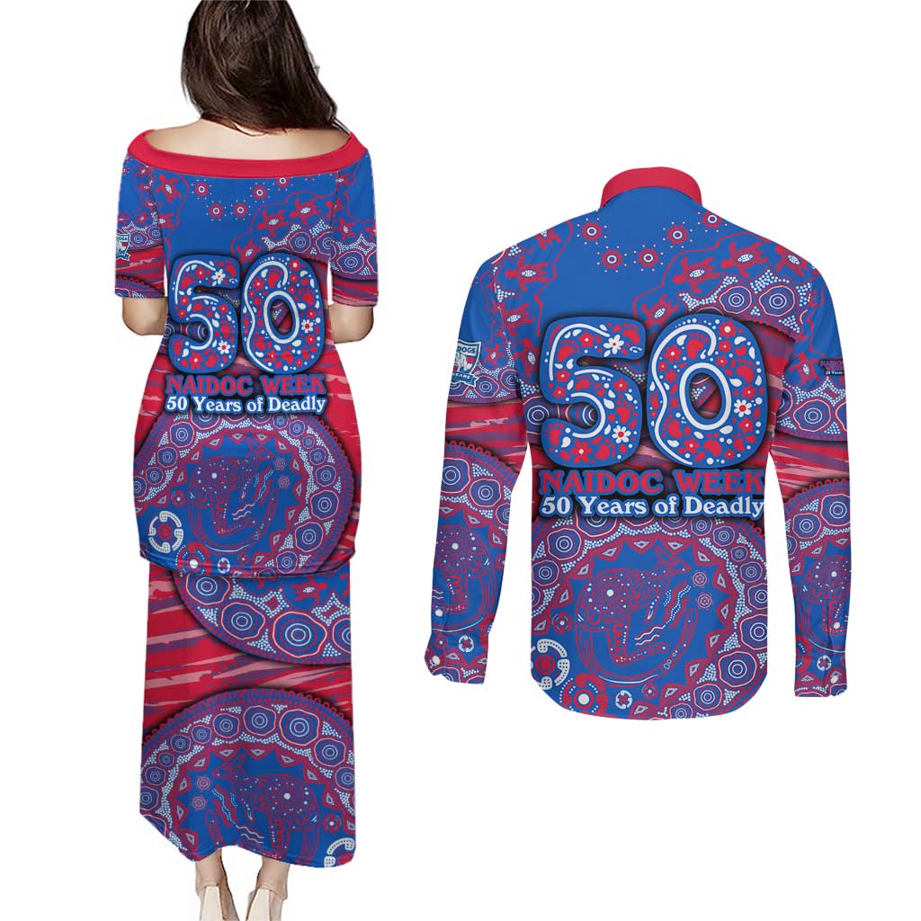 Western Bulldogs NAIDOC Week 2026 Couples Matching Puletasi and Long Sleeve Button Shirt Australian Aboriginal Dot Art Dreamtime Pattern Style