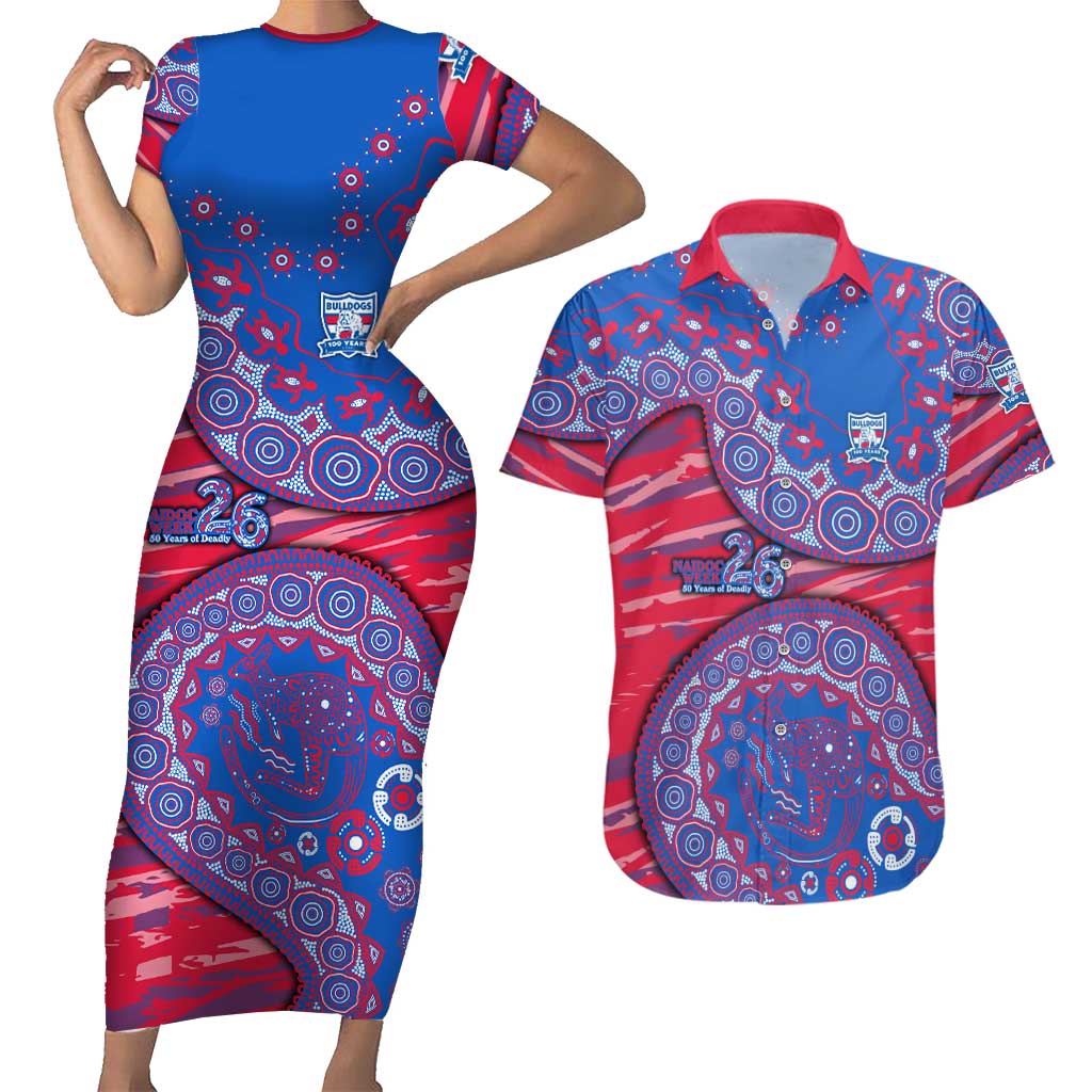 Western Bulldogs NAIDOC Week 2026 Couples Matching Short Sleeve Bodycon Dress and Hawaiian Shirt Australian Aboriginal Dot Art Dreamtime Pattern Style