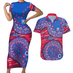 Western Bulldogs NAIDOC Week 2026 Couples Matching Short Sleeve Bodycon Dress and Hawaiian Shirt Australian Aboriginal Dot Art Dreamtime Pattern Style