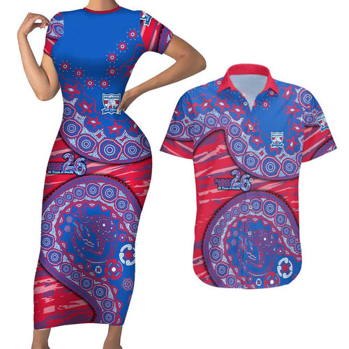 Western Bulldogs NAIDOC Week 2026 Couples Matching Short Sleeve Bodycon Dress and Hawaiian Shirt Australian Aboriginal Dot Art Dreamtime Pattern Style
