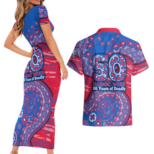 Western Bulldogs NAIDOC Week 2026 Couples Matching Short Sleeve Bodycon Dress and Hawaiian Shirt Australian Aboriginal Dot Art Dreamtime Pattern Style