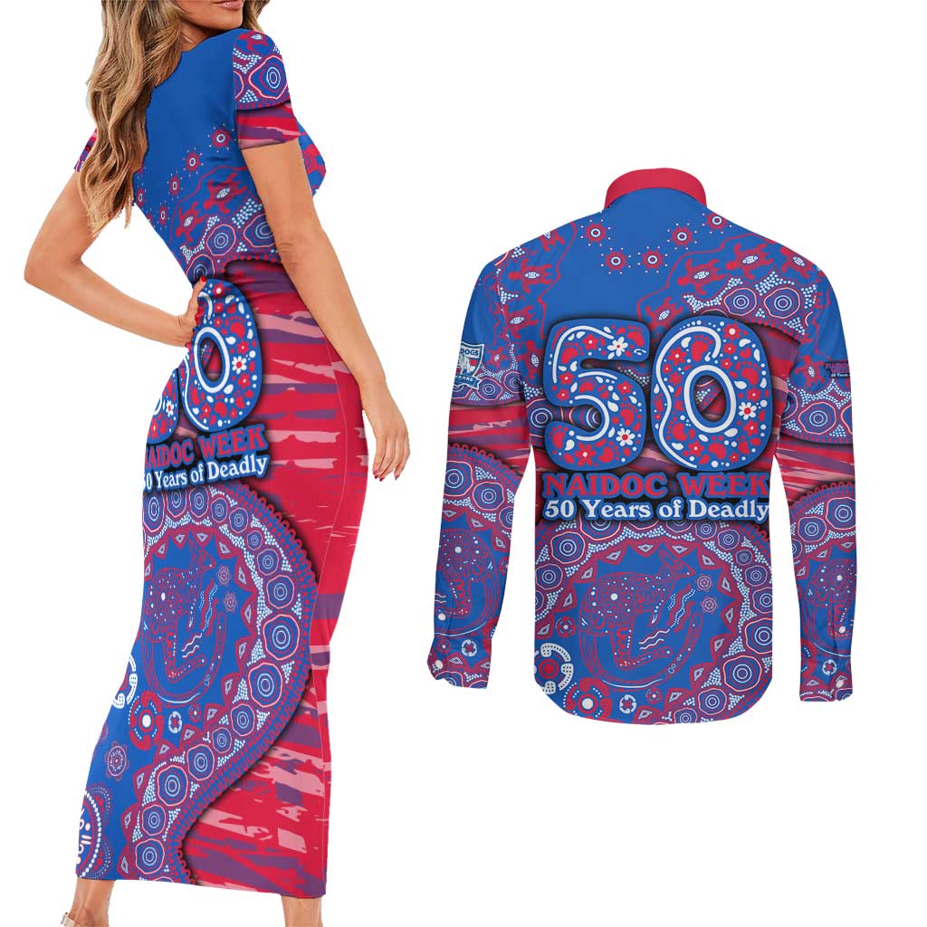 Western Bulldogs NAIDOC Week 2026 Couples Matching Short Sleeve Bodycon Dress and Long Sleeve Button Shirt Australian Aboriginal Dot Art Dreamtime Pattern Style
