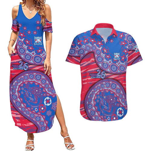 Western Bulldogs NAIDOC Week 2026 Couples Matching Summer Maxi Dress and Hawaiian Shirt Australian Aboriginal Dot Art Dreamtime Pattern Style