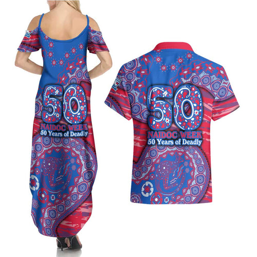 Western Bulldogs NAIDOC Week 2026 Couples Matching Summer Maxi Dress and Hawaiian Shirt Australian Aboriginal Dot Art Dreamtime Pattern Style