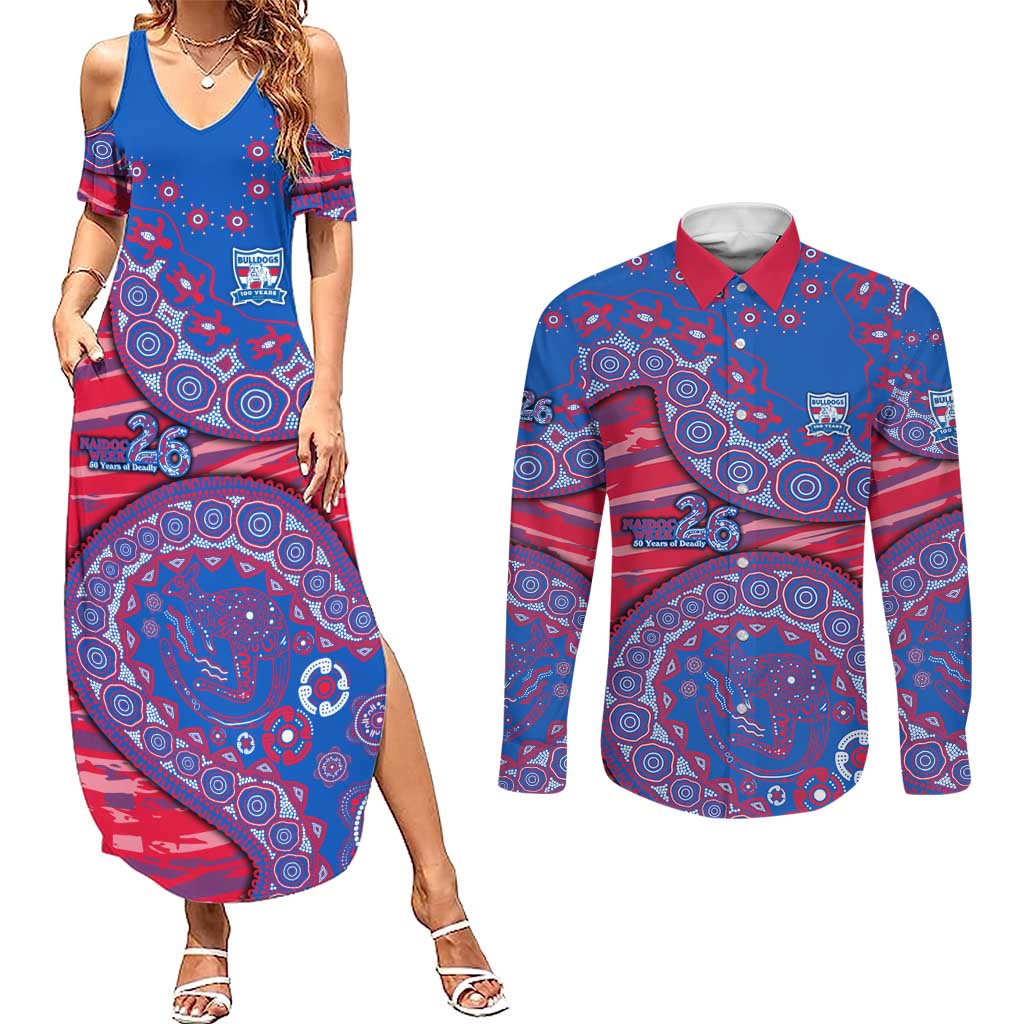 Western Bulldogs NAIDOC Week 2026 Couples Matching Summer Maxi Dress and Long Sleeve Button Shirt Australian Aboriginal Dot Art Dreamtime Pattern Style