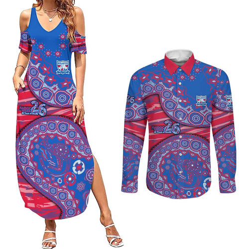 Western Bulldogs NAIDOC Week 2026 Couples Matching Summer Maxi Dress and Long Sleeve Button Shirt Australian Aboriginal Dot Art Dreamtime Pattern Style