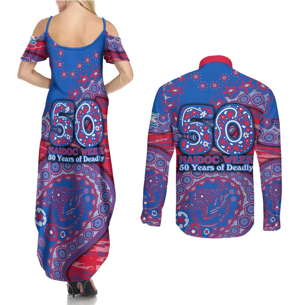 Western Bulldogs NAIDOC Week 2026 Couples Matching Summer Maxi Dress and Long Sleeve Button Shirt Australian Aboriginal Dot Art Dreamtime Pattern Style