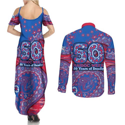 Western Bulldogs NAIDOC Week 2026 Couples Matching Summer Maxi Dress and Long Sleeve Button Shirt Australian Aboriginal Dot Art Dreamtime Pattern Style