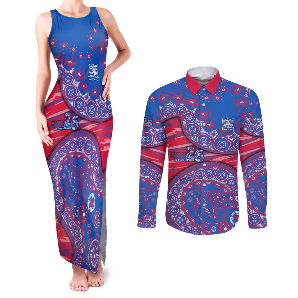 Western Bulldogs NAIDOC Week 2026 Couples Matching Tank Maxi Dress and Long Sleeve Button Shirt Australian Aboriginal Dot Art Dreamtime Pattern Style