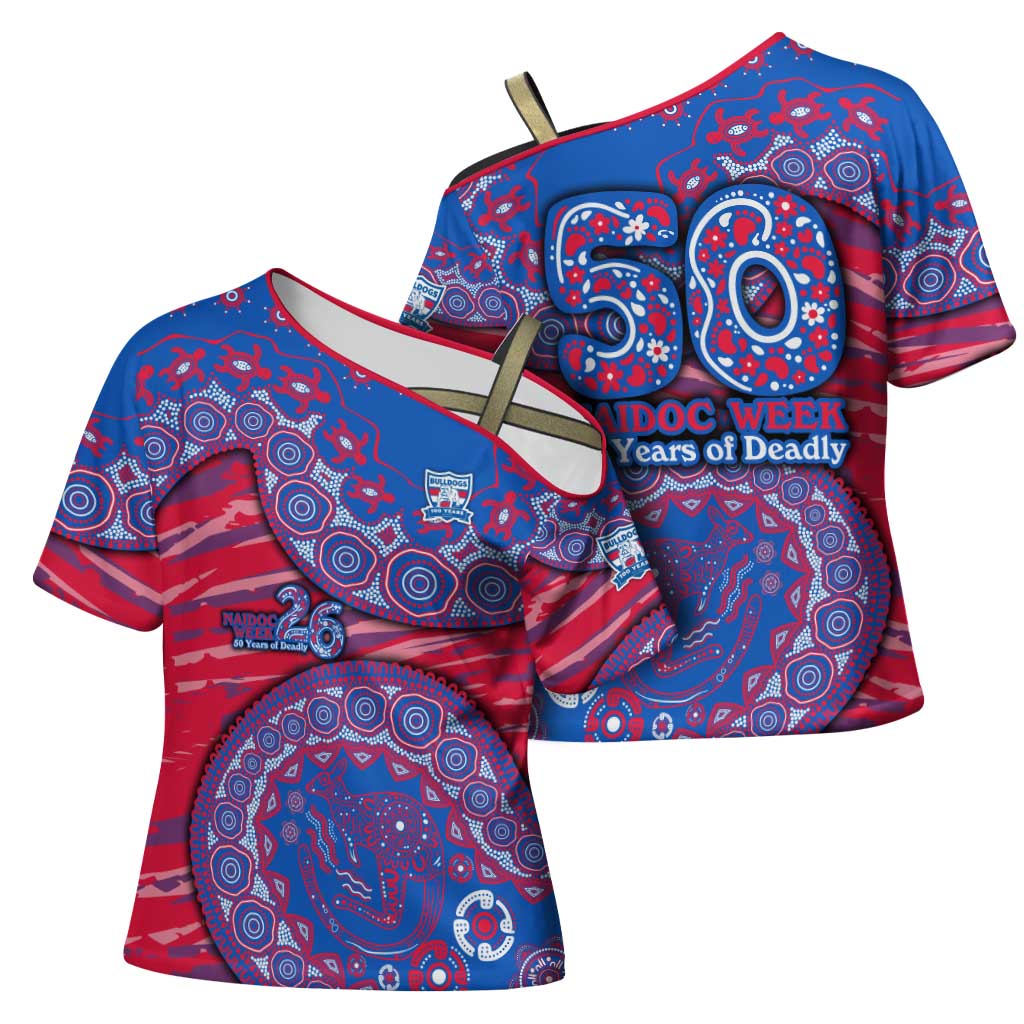 Western Bulldogs NAIDOC Week 2026 Cross Shoulder Shirt Australian Aboriginal Dot Art Dreamtime Pattern Style