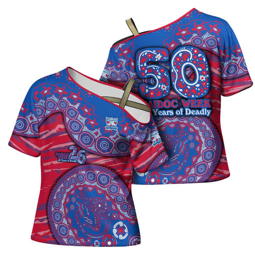 Western Bulldogs NAIDOC Week 2026 Cross Shoulder Shirt Australian Aboriginal Dot Art Dreamtime Pattern Style