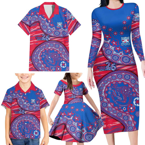 Western Bulldogs NAIDOC Week 2026 Family Matching Long Sleeve Bodycon Dress and Hawaiian Shirt Australian Aboriginal Dot Art Dreamtime Pattern Style