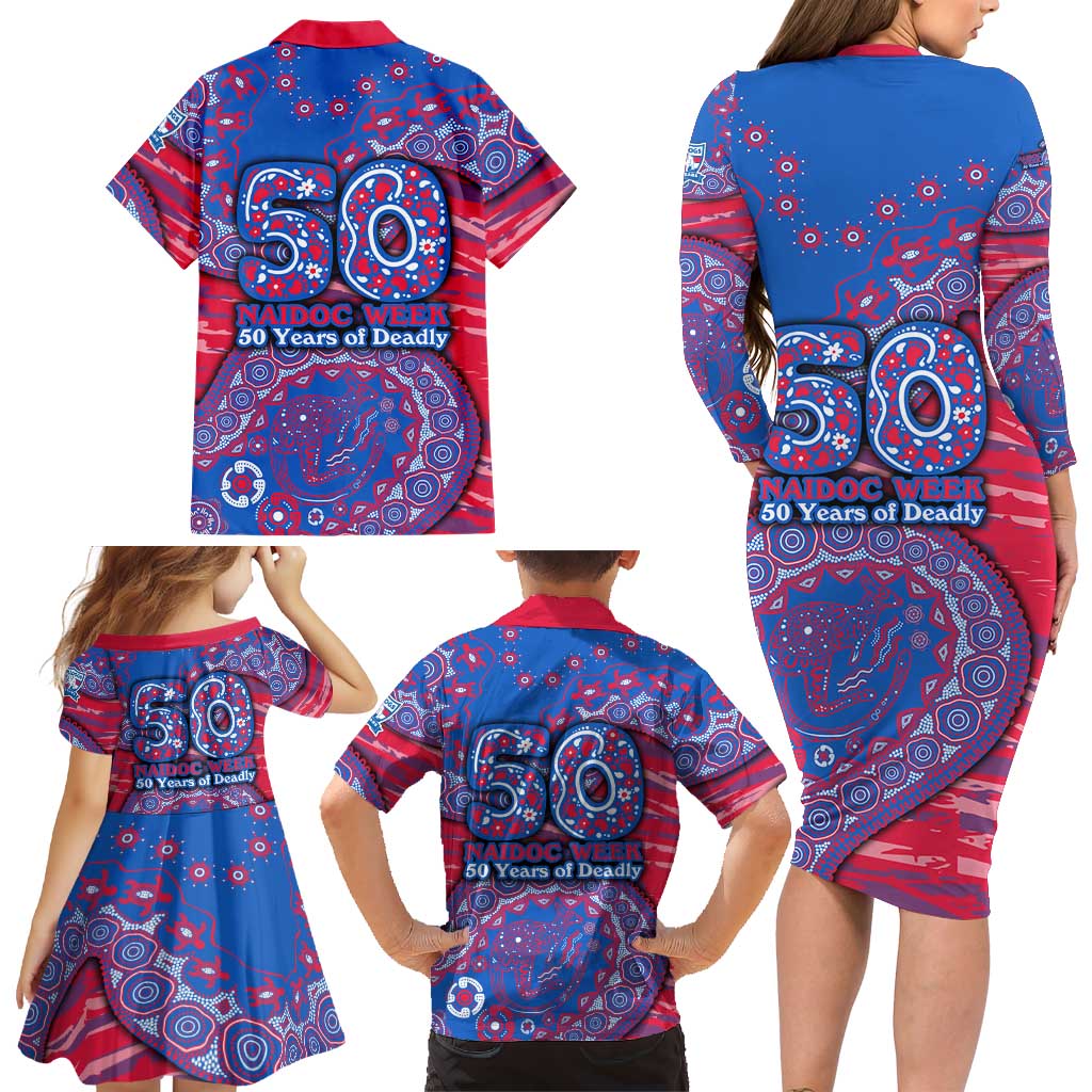 Western Bulldogs NAIDOC Week 2026 Family Matching Long Sleeve Bodycon Dress and Hawaiian Shirt Australian Aboriginal Dot Art Dreamtime Pattern Style