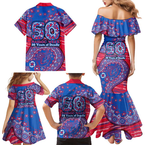 Western Bulldogs NAIDOC Week 2026 Family Matching Mermaid Dress and Hawaiian Shirt Australian Aboriginal Dot Art Dreamtime Pattern Style