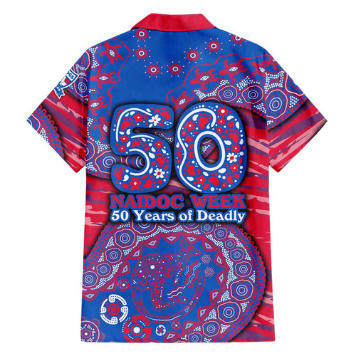 Western Bulldogs NAIDOC Week 2026 Family Matching Off The Shoulder Long Sleeve Dress and Hawaiian Shirt Australian Aboriginal Dot Art Dreamtime Pattern Style