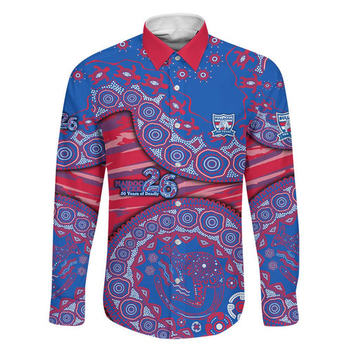 Western Bulldogs NAIDOC Week 2026 Family Matching Off The Shoulder Long Sleeve Dress and Hawaiian Shirt Australian Aboriginal Dot Art Dreamtime Pattern Style