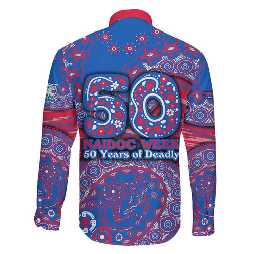 Western Bulldogs NAIDOC Week 2026 Family Matching Off The Shoulder Long Sleeve Dress and Hawaiian Shirt Australian Aboriginal Dot Art Dreamtime Pattern Style