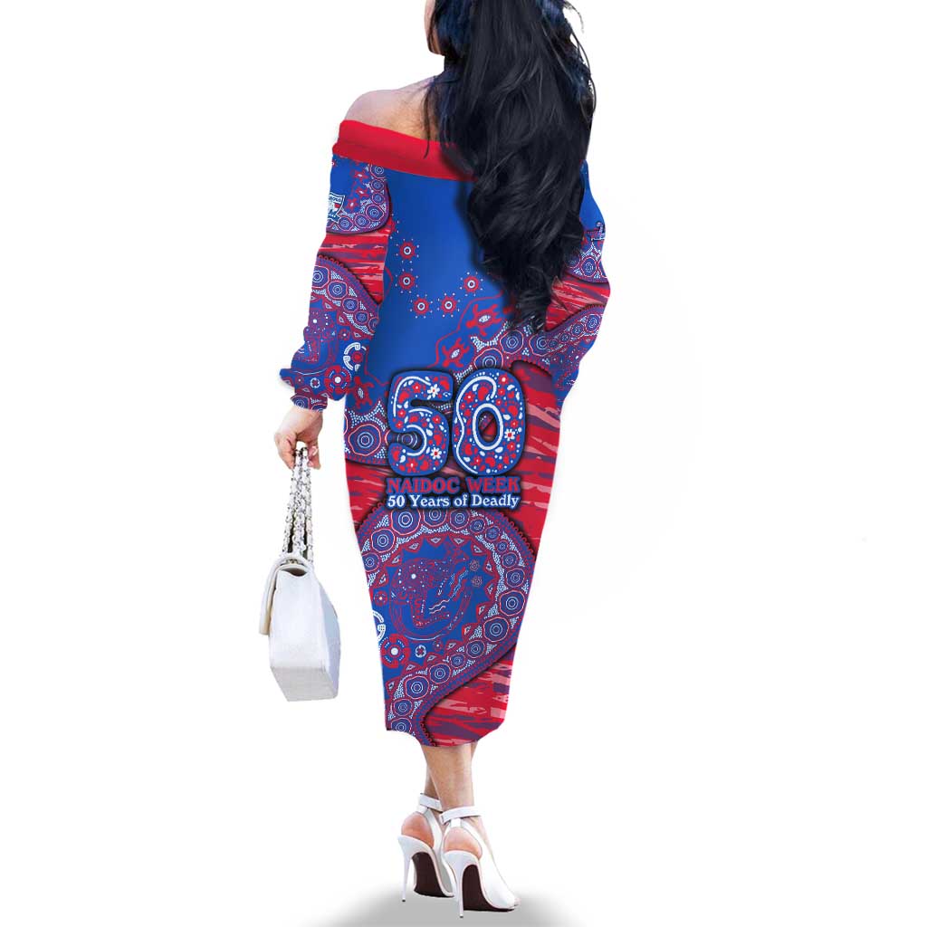 Western Bulldogs NAIDOC Week 2026 Family Matching Off The Shoulder Long Sleeve Dress and Hawaiian Shirt Australian Aboriginal Dot Art Dreamtime Pattern Style