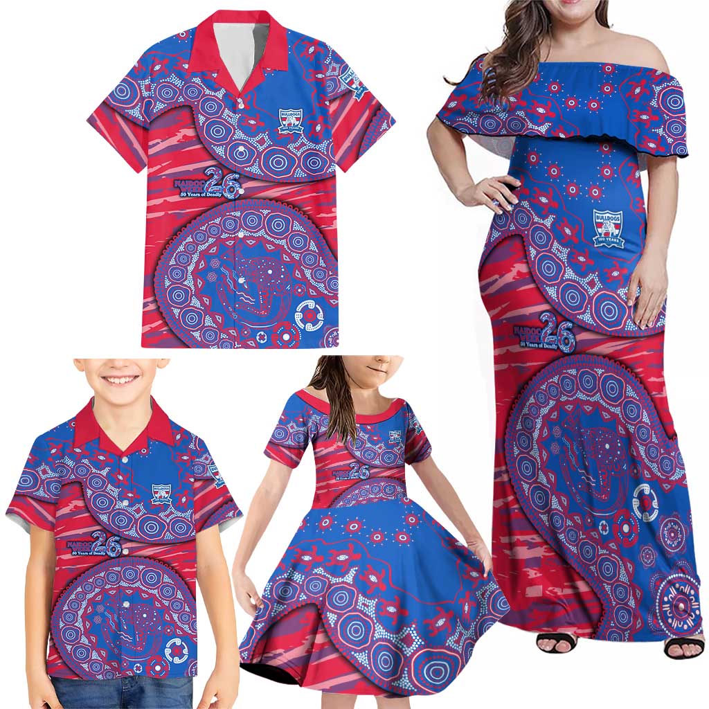 Western Bulldogs NAIDOC Week 2026 Family Matching Off Shoulder Maxi Dress and Hawaiian Shirt Australian Aboriginal Dot Art Dreamtime Pattern Style