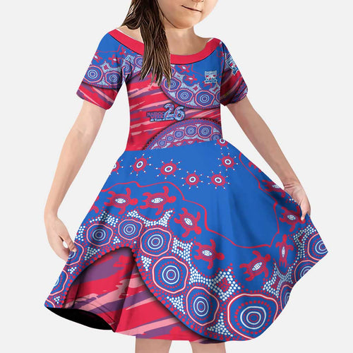 Western Bulldogs NAIDOC Week 2026 Family Matching Off Shoulder Maxi Dress and Hawaiian Shirt Australian Aboriginal Dot Art Dreamtime Pattern Style