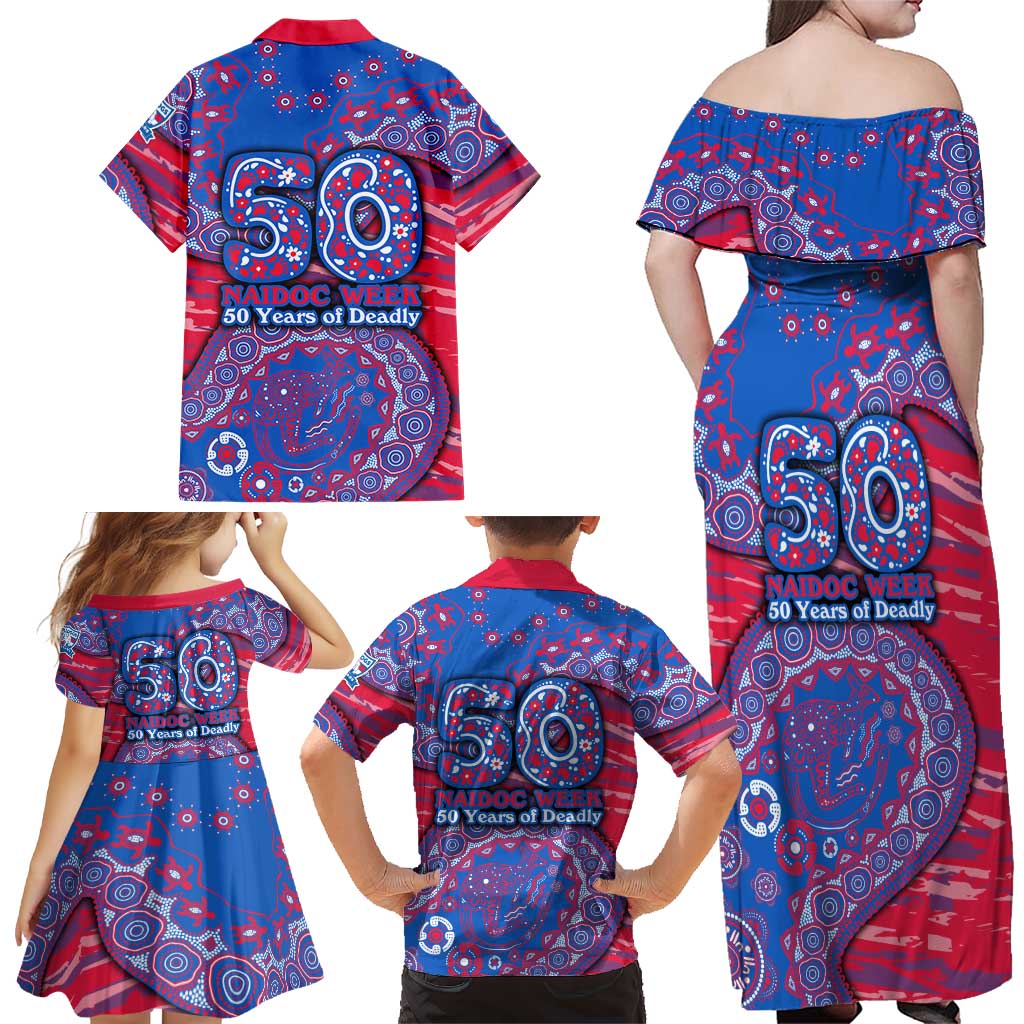 Western Bulldogs NAIDOC Week 2026 Family Matching Off Shoulder Maxi Dress and Hawaiian Shirt Australian Aboriginal Dot Art Dreamtime Pattern Style