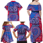 Western Bulldogs NAIDOC Week 2026 Family Matching Off Shoulder Maxi Dress and Hawaiian Shirt Australian Aboriginal Dot Art Dreamtime Pattern Style