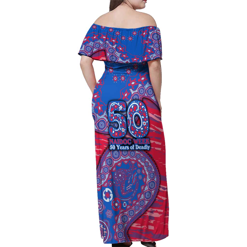 Western Bulldogs NAIDOC Week 2026 Family Matching Off Shoulder Maxi Dress and Hawaiian Shirt Australian Aboriginal Dot Art Dreamtime Pattern Style