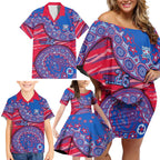 Western Bulldogs NAIDOC Week 2026 Family Matching Off Shoulder Short Dress and Hawaiian Shirt Australian Aboriginal Dot Art Dreamtime Pattern Style